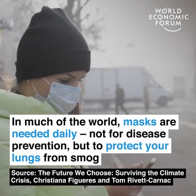 全球大多数地区需要每天佩戴口罩，不是为了防疫，而是在雾霾中保护肺部