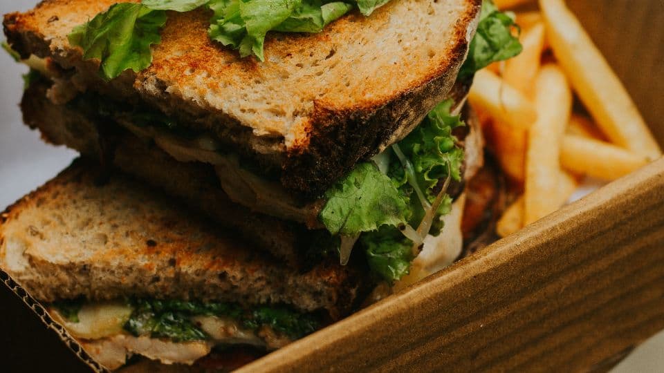 burger with lettuce and fries